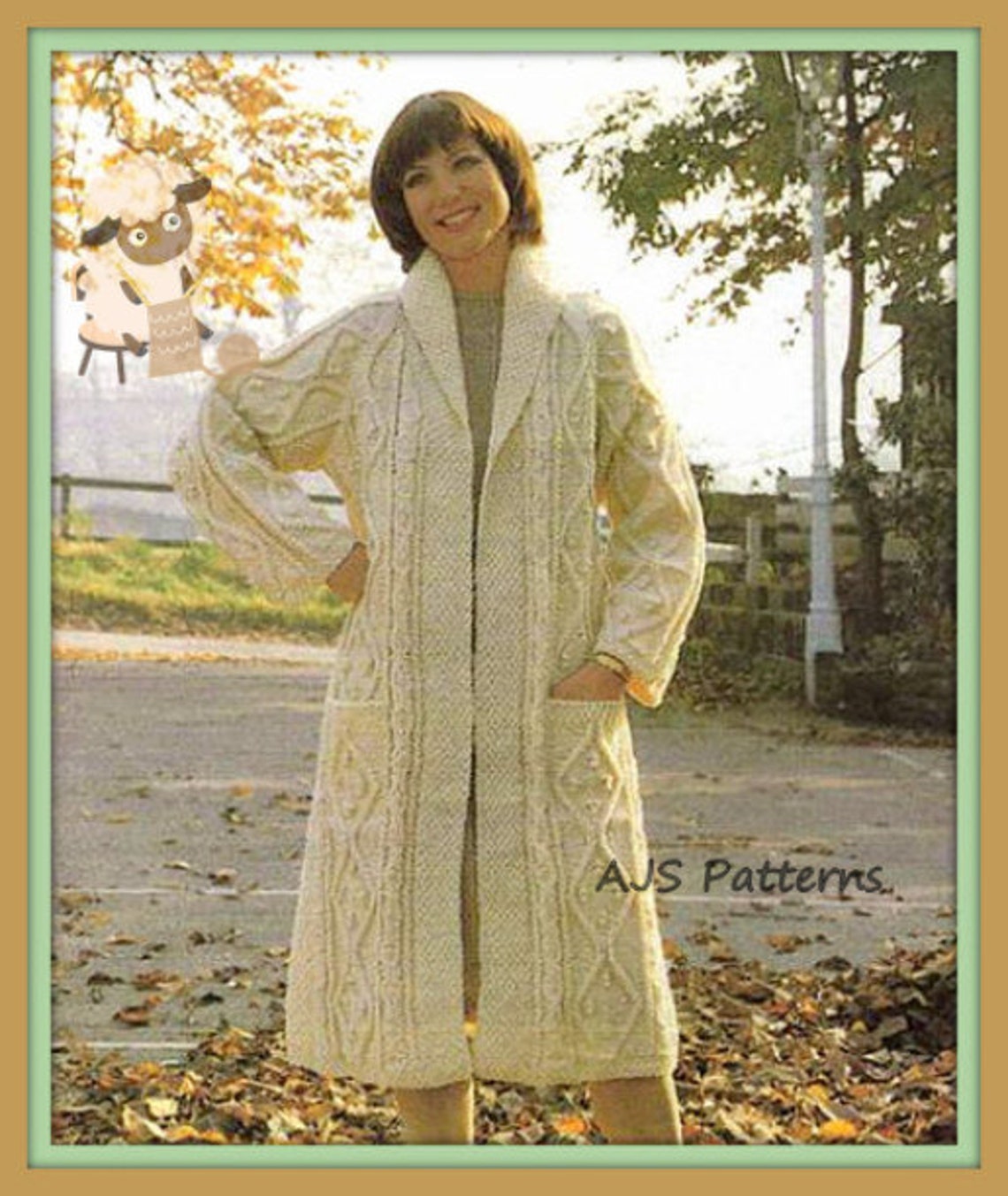 PDF Knitting Pattern for Ladies Aran Edge to Edge Coat Etsy