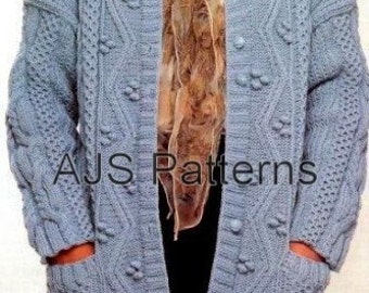 NEARLY FREE - PDF Knitting Pattern For Ladies Bold Patterned Aran Jacket - Instant Download