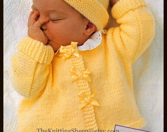 PDF Knitting Pattern - 3 Designs of Babies/Newborns Cardigans/Waistcoat To Fit 17-23" Chests & Beanie Hat - Easy Knit - Instant Download