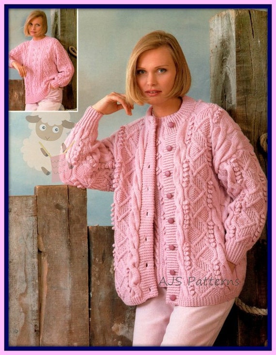 PDF Knitting Pattern Ladies ARAN Cardigan Plus Matching Etsy