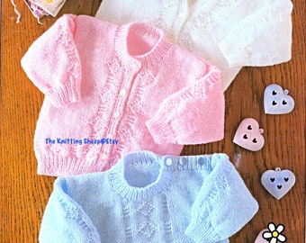 PDF Knitting Pattern - Baby Cardigans & Sweater In DK Wool to Fit 14 to 22” Chests - Instant Download