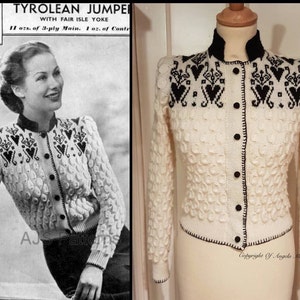 PDF Knitting Pattern for a Fair Isle Tyrolean Yoked Cardigan - 1940's - Instant Download