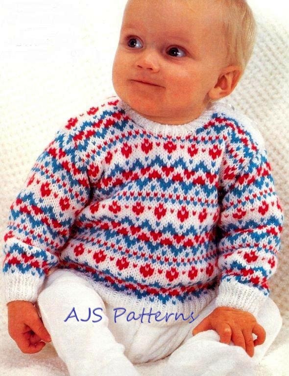 PDF Knitting Pattern for a Baby's Fair Isle Sweater to fit Etsy