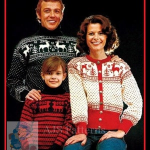 PDF Knitting Pattern - Family Reindeer Christmas Festive Nordic Fair Isle Cardigan & Sweater - Instant Download