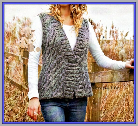 PDF Knitting Pattern for a Ladies Cabled Waistcoat or Gilet Etsy