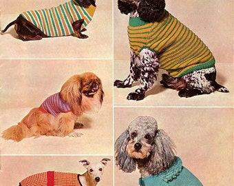 PDF Knitting Pattern - Five Assorted Dog Coats Jumpers and Jackets - Instant Download