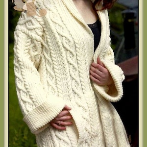 PDF Knitting Pattern - Shawl Collered Cabled Aran Jacket Cardigan or Coat 34-42 Busts - Instant Download