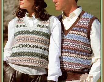 PDF Knitting Pattern for His and Hers Fair Isle - Nordic Waistcoats/Slipovers - Instant Download