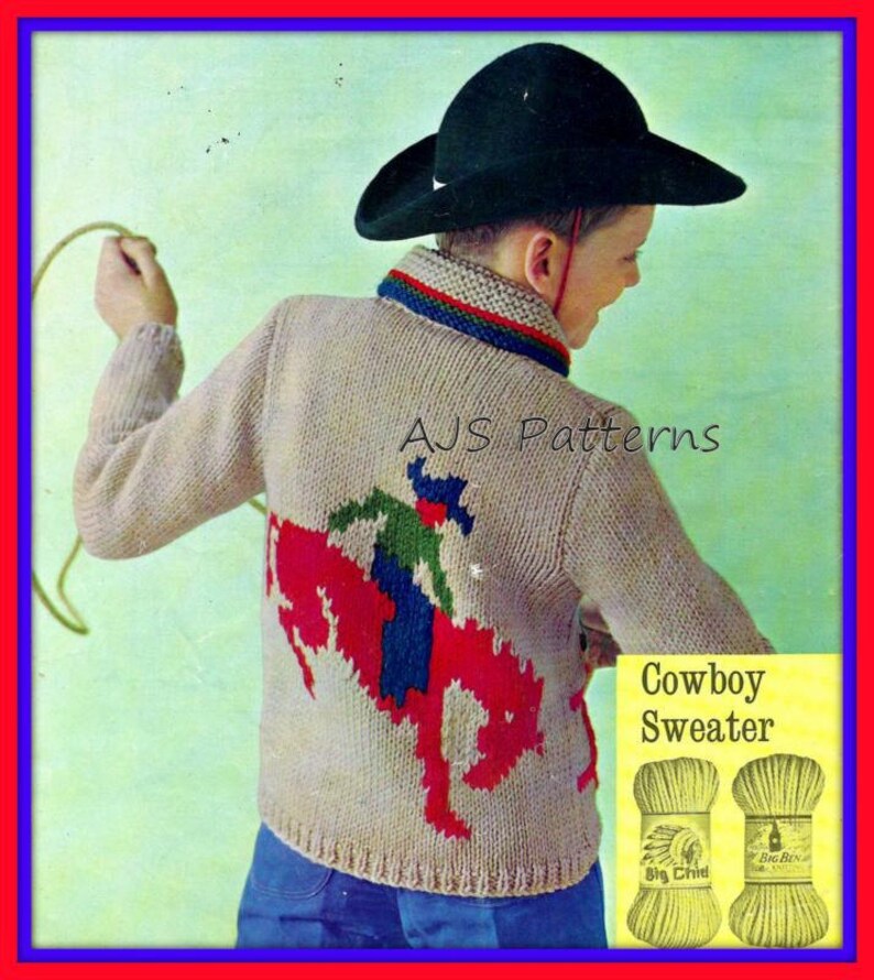 PDF Knitting Pattern Cowboy & Horse Western or Rodeo Motif ...