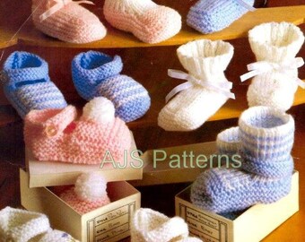 PDF Knitting Pattern for  Sweet Baby Bootees & Shoes - Instant Download