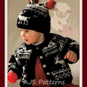 PDF Knitting Pattern - Childs Reindeer Christmas Fair Isle - Icelandic/Scandinavian - Nordic Cardigan Hat & Boot Set - Instant Download