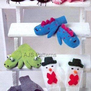 PDF Knitting Pattern - Childrens Novelty Play Mittens in Assorted Designs - Instant Download