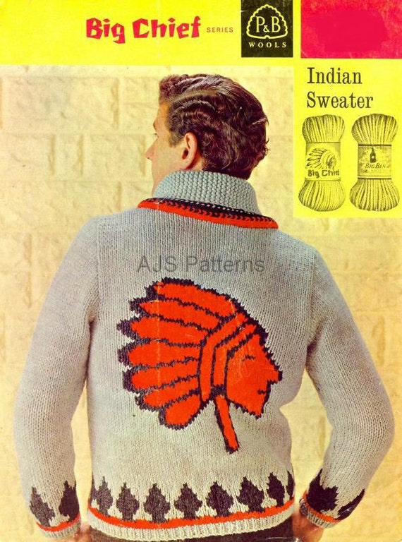 Pdf Knitting Pattern For Mans Red Indian Native American Etsy