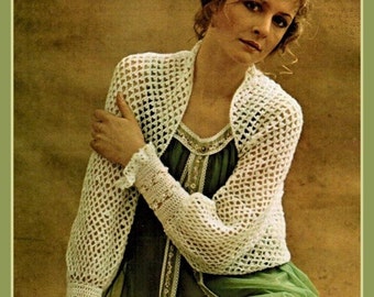 PDF Crochet Pattern - Beautiful Retro Cuffed Shrug/Bolero Styled Jacket - Instant Download