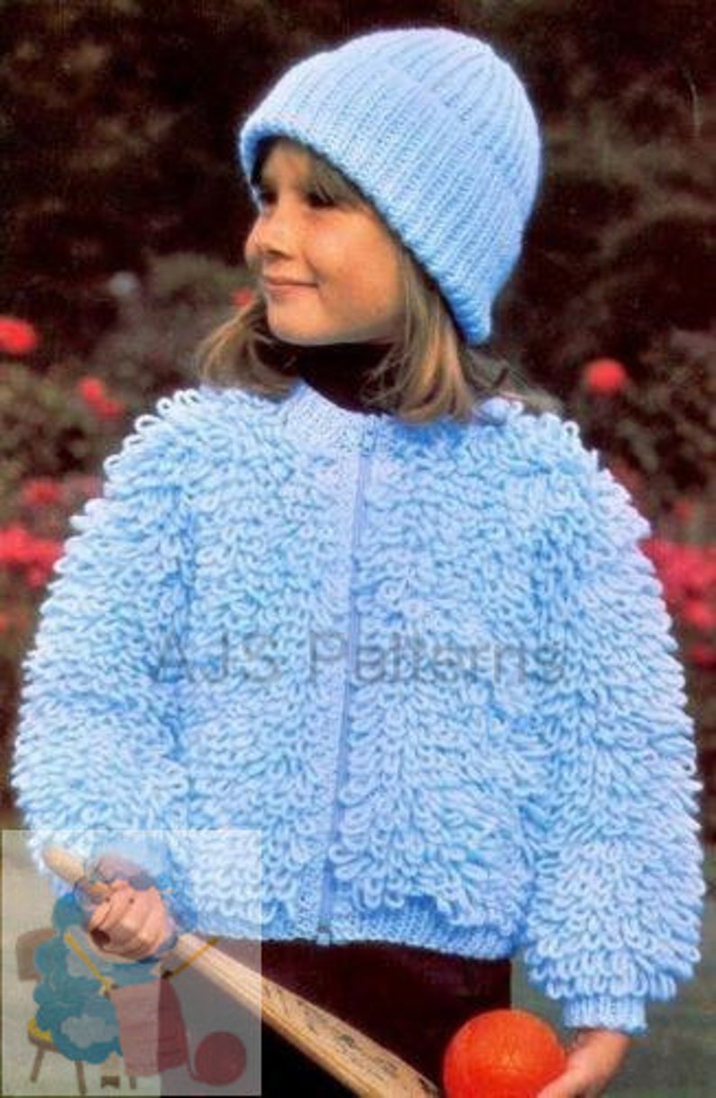 PDF Knitting Pattern Girls Loopy/loop Stitch Jacket & Hat Size Etsy