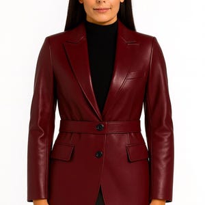 burgundy leather blazer dress Handmade Sheepskin Blazer Dress