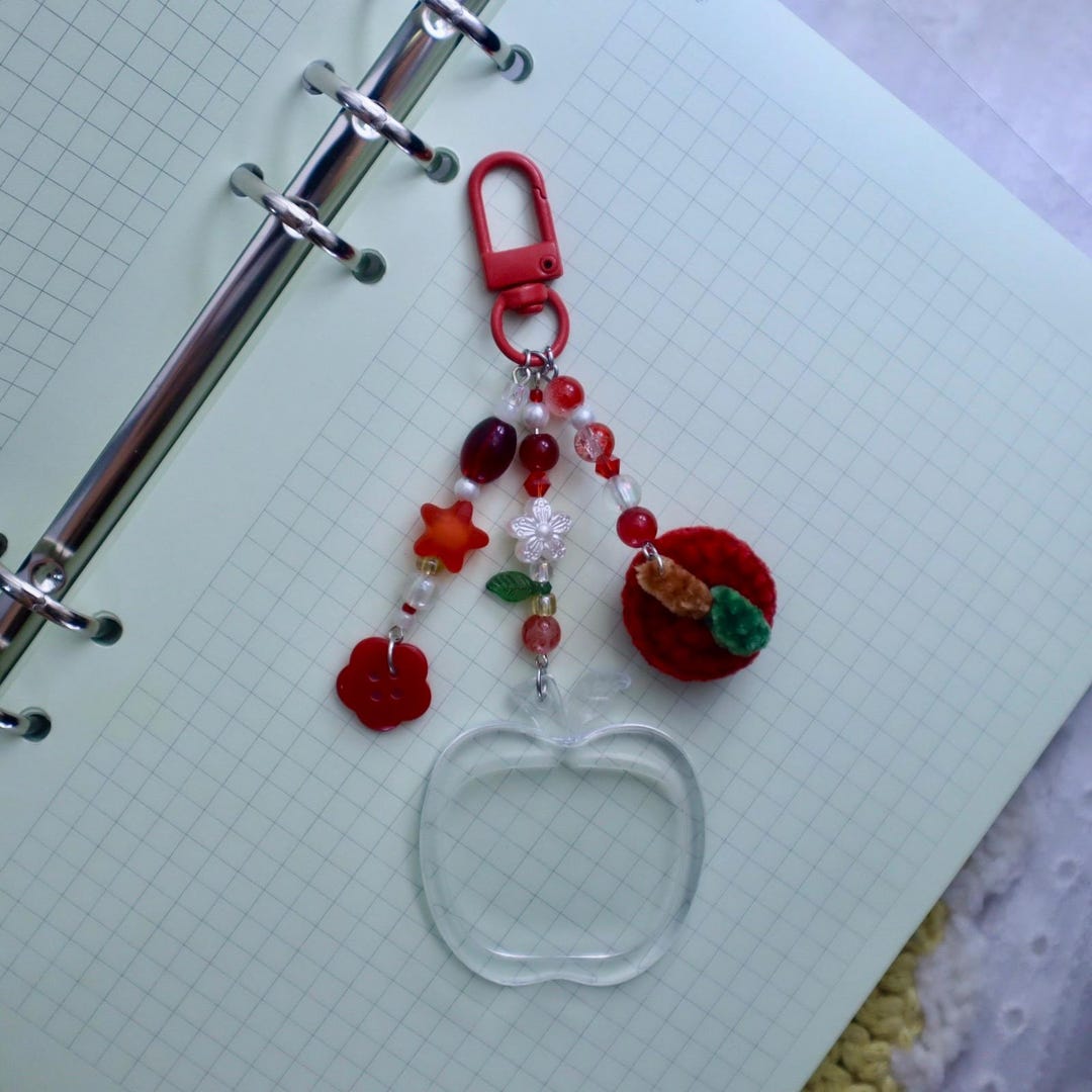 Handmade Crochet Fruit Keychain With Custom Photo Charm - Etsy