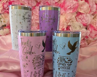 Christian Tumbler Cup Travel Mug Bible Verse Inspirational Message Faith Gift for Christians Womens Ministry Thank You Gift Idea Scripture