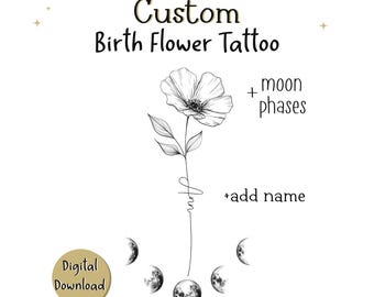 BirthFlower Tattoo: Custom Birth Flower Design, FineLine Flash, Birthmonth Gift, Personalized Tattoos