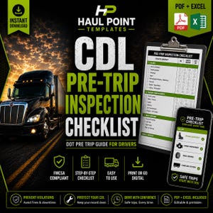 Checklist voor de pre-trip inspectie van een vrachtwagenchauffeur (CDL) | DOT pre-trip handleiding | Inspectieformulier voor vrachtwagenchauffeurs (pdf) | FMCSA studieblad | Direct downloaden