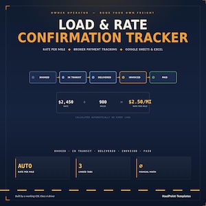 Owner Operator Load Rate Tracker | Freight Broker Payment Log (Excel, Google Sheets)