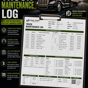 Registro de Manutenção de Caminhões | Planilha Excel, Rastreamento de Veículos da Frota (Download Digital)