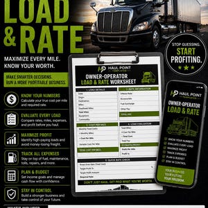 Owner Operator Load Rate Tracker | Freight Broker Payment Log (Excel, Google Sheets)