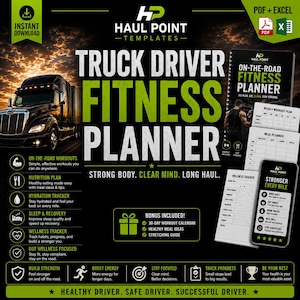 Fitnessplanner voor vrachtwagenchauffeurs | Trainingsgids voor CDL-chauffeurs | Fitness- en gezondheidsplanner voor onderweg | DOT Wellness PDF | Direct downloaden