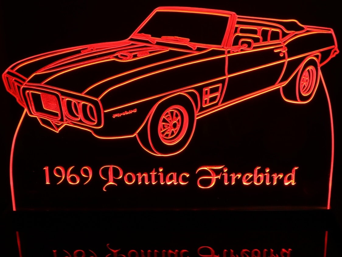 1969 Firebird Conv Edge Lit Lighted Sign 12/" LED Plaque 69 Mirr Made in USA