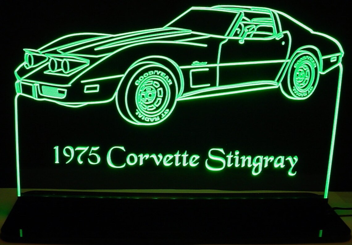 1975 Corvette Stingray Acrylic Lighted Edge Lit LED Sign