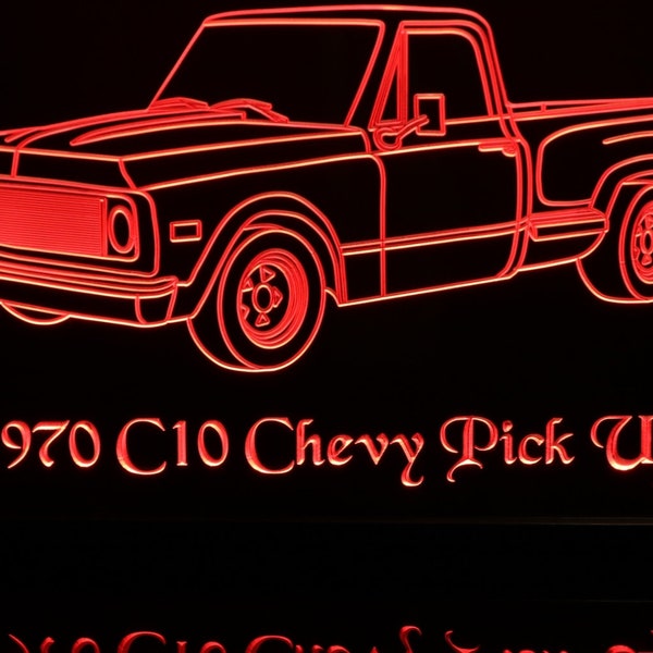 1970 Chevy Pickup Truck Acrylic Lighted Sign 70 Acrylic Light Up LED Sign 1093 Full Size Made in the USA