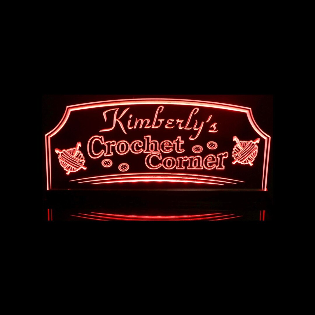 Crochet Sewing Craft Room Name Sign Acrylic Lighted Edge Lit LED Plaque