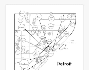 Detroit Map Letterpress Print 8"x8"