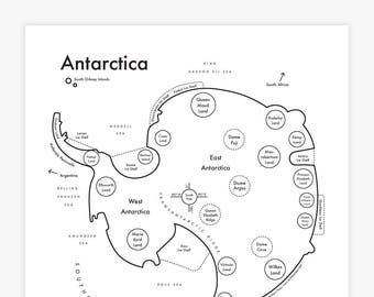 Antarctica Map Letterpress Print 8"x8"