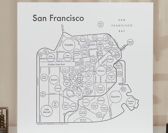 San Francisco, California City Map 8"x8" Letterpress Art Print in Black/Red/Blue