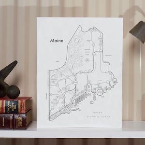 Maine Map Letterpress Print 8.5&quot;x11&quot;