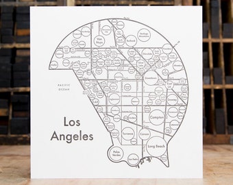 Los Angeles Map Letterpress Print 8" x 8"