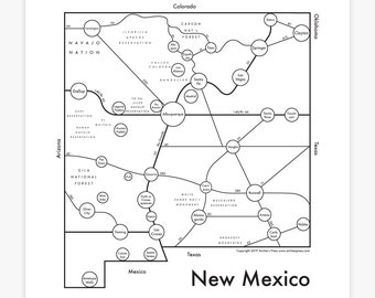 New Mexico Map Letterpress Print 8"x8"