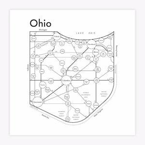 Ohio Map Letterpress Print 8&quot;x8&quot;