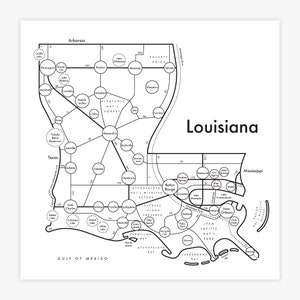 Louisiana Letterpress map 8&quot;x8&quot;