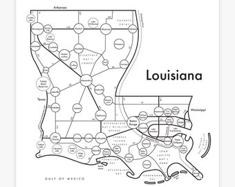 Louisiana Letterpress map 8"x8"