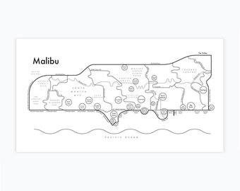 Malibu Map Letterpress Print 6"x12"