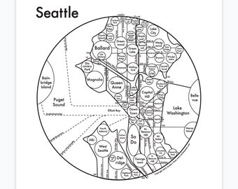 Seattle Map Letterpress Print 8&quot;x8&quot;