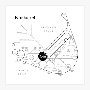 Nantucket Map 8x8 Letterpress Print