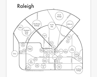 Raleigh Letterpress Map Print 8"x8"
