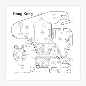 Hong Kong Map Letterpress Print 8x8