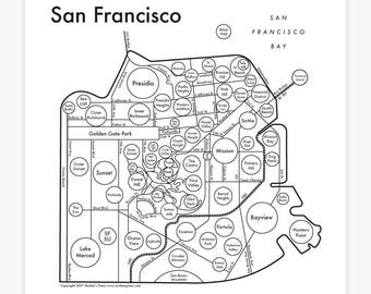 San Francisco Map Letterpress Print 8"x8"