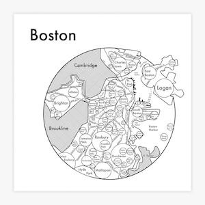 Boston Letterpress Map Print 8&quot;x8&quot;