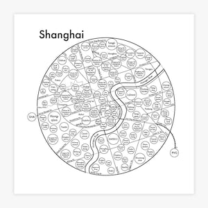 Shanghai Map Letterpress Print 8&quot;x8&quot;