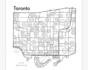 Toronto Neighborhood Map Letterpress Print 8"x8"